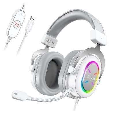 Headset Gamer Fifine Ampligame H6X, RGB, 7.1 Surround, 50mm, USB, PC, Móvel e Console, branco - H6XW