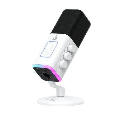 Microfone Gamer De Mesa Rise Mode Noisy Cube 01, RGB, USB, Branco - RM-MNC-01-W