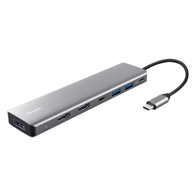 HUB DockStation Trust Dalyx USB-C, 7 em 1, para 2x HDMI, DisplayPort, 2x USB-A 3.2 Gen 1, USB-C 3.2 Gen 1, USB-C PD 100W - 25661