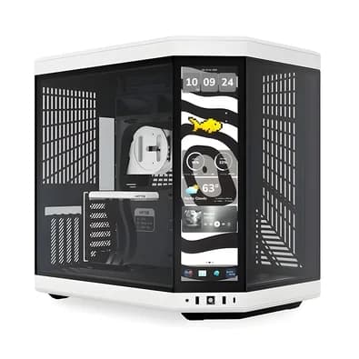 Gabinete Gamer HYTE Y70 Touch Infinite, Mid Tower, EATX, Tela LCD 14.9", Panda Branco e Preto - CS-HYTE-Y70TTI-WB