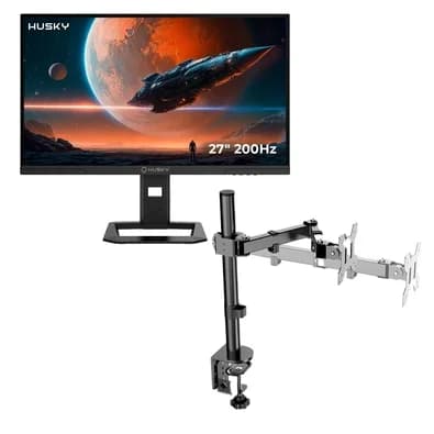 Kit Monitor Gamer Husky Boreal 27", QHD, 200Hz + Suporte de Monitor KABUM! essentials + KBM! GAMING SME100, Articulado, Monitores de 13 a 32 polegadas