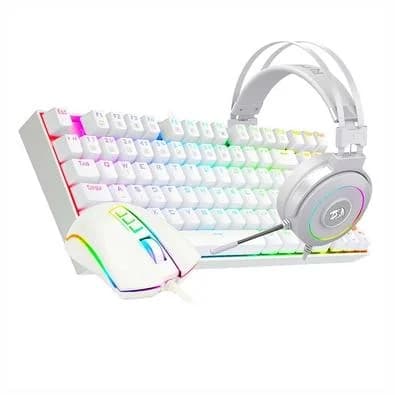 Kit Gamer Redragon RGB, Headset Lamia 2, Drivers 40mm + Teclado Kumara, Switch Outemu Brown, ABNT2 + Mouse Cobra, 12400 DPI, Branco - S125W