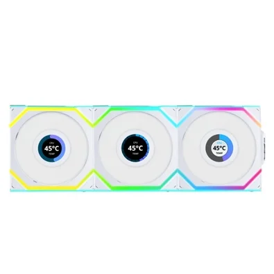 Kit com 3 Ventoinhas Lian Li UNI FAN SL LCD, 120mm, ARGB, Branco - 12SLLCD1W3W