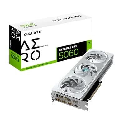 Placa de Vídeo Gigabyte RTX 5060 AERO OC 8G NVIDIA GeForce, 8GB GDDR7, 128bits, DLSS, Triple Fan, Ray Tracing - GV-N5060AERO OC-8GD