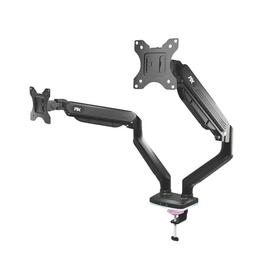 Suporte de Mesa Articulado Gamer para 2 Monitores de 17" a 35" PIX, com Pistão a Gás e HUB USB-C/A, RGB, Preto - PX-GG9-D