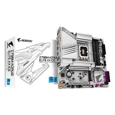 Placa-Mãe Gigabyte Z790M AORUS ELITE AX ICE, Intel, mATX, DDR5, RGB, Wi-Fi, Bluetooth, Branco - Z790M AORUS ELITE AX ICE