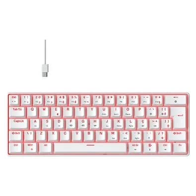 Teclado Mecânico Gamer Hyrax Thunder HCK61, LED Vermelho, Switch Blue, 100% anti-ghosting, ABNT2, Branco - HCK61W-BLUE-LED
