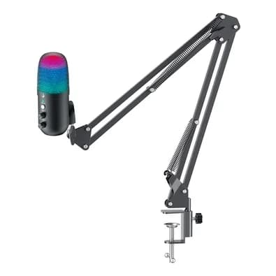Microfone Gamer Rise Mode Elite 04 RGB, com Suporte de Mesa, Conexão P3 e USB-C, Plug & Play, Preto - RM-ME-04-B