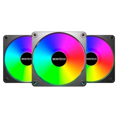 Kit Ventoinhas Montech GF120R V2, ARGB, Reverse, 3x 120mm, Preto - GF120RV2ARGB3PB