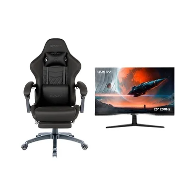 Kit Monitor Husky Boreal 25", FHD, 200Hz + Cadeira Gamer Husky Tempest 700 - Preta