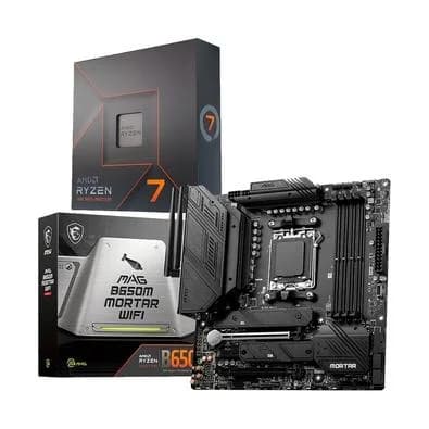 Kit Processador AMD Ryzen 7 7700X + Placa Mãe B650M MSI MAG Mortar Wi-Fi, AMD AM5, mATX, DDR5 - MAG B650M MORTAR WIFI