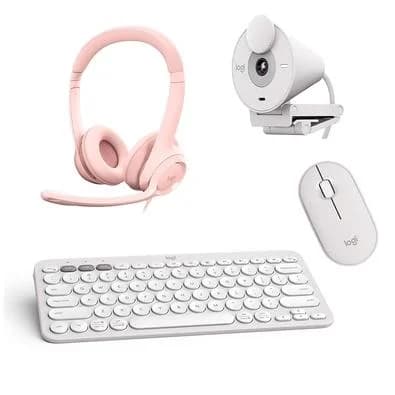 Kit Personalidade Logitech Webcam Brio 300+ Mouse Sem Fio Pebble 2 M350s + Teclado Sem Fio Pebble Keys 2 K380s + Headset H390