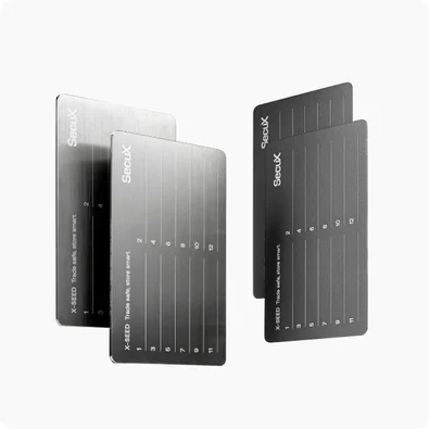 Placa de Recuperação SecuX X-SEED, Alumínio Aeroespacial, Backup de 12 Palavras, Resistente a Fogo e Água, Prata - 98-100-000100
