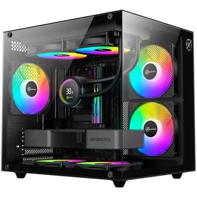 Gabinete Gamer Kalkan Midgard Lite Wind, M-ATX, Frontal e Lateral em Vidro Temperado, 3 Ventoinhas RGB, Preto - KLK00091