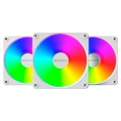 Kit Ventoinhas Montech GF120R V2, ARGB, Reverse, 3x 120mm, Branco - GF120RV2ARGB3PW