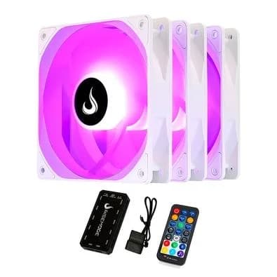 Kit Com 3 Ventoinhas Rise Mode Frost, 120mm, RGB, Branco - RM-CF-02-RGB