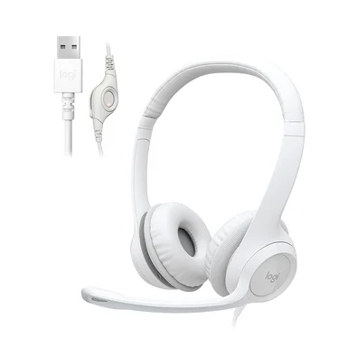 Headset Logitech H390, USB, com Almofadas, Controles de Áudio Integrado, Microfone com Redução de Ruído, Branco - 981-001285