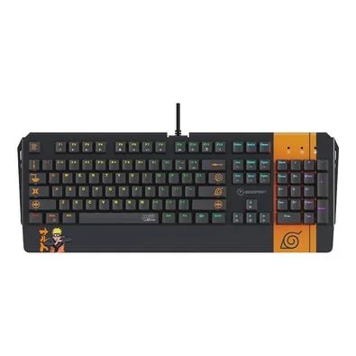 Teclado Mecânico Gamer Checkpoint KX-500, RGB, Switch Red, Anti-Ghosting, Leaf Ninja Full Naruto, Preto e Laranja - NA-KB-1001