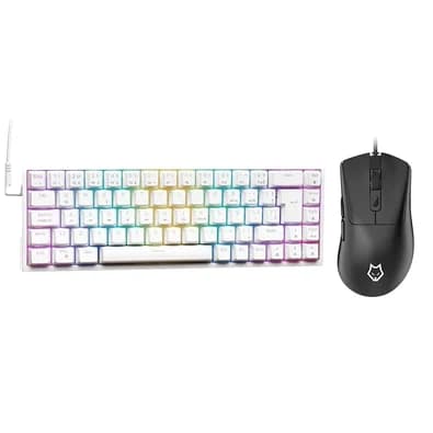 Kit Teclado Gamer KBM! TG700, Branco, 65%, ABNT2, RGB, Switch Gateron Red + Mouse Gamer Husky Arrow, RGB, 16000 DPI, 7 Botões, Preto