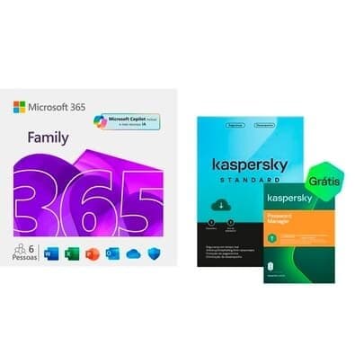 Microsoft 365 Family ESD - Digital para Download + Kaspersky Standard + Kaspersky Password Manager 1 Dispositivo 1 Ano
