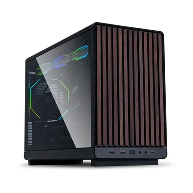 Gabinete Gamer Lian Li A3-mATX WDG, Mid-Tower, Micro-ATX, Painel Frontal em Madeira, Lateral em Vidro, Sem FANs Preto - A3-MATX-WDG PRETO