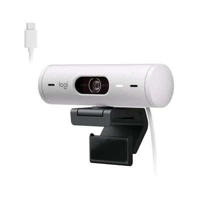Webcam + Suporte Logitech Brio 500 Full HD, 1080p, 30 FPS, com Microfones Duplos, USB, Suporte Incluso, Branco - 960-001426