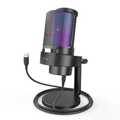 Microfone Gamer Fifine A8 Ampligame RGB, USB, PC PS4 PS5, com Suporte, Preto - A8