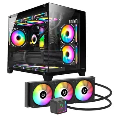 Gabinete Gamer Husky Dome 210, Mini Tower, M-ATX, Lateral e Frontal em Vidro, Sem FANs, Preto + Water Cooler Husky Freezy, ARGB, 360mm, AMD e Intel, Preto