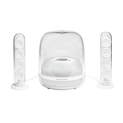 Caixa de Som Bluetooth Harman Kardon Soundsticks 4, 140W RMS, Design Transparente, Branco - HKSOUNDSTICK4WHTBR