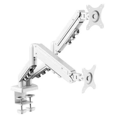 Suporte de Mesa Articulado para 2 Monitores de 17" a 32" FlexiSpot F5D, Ajustes com Pistão a Gás, VESA, Branco - F5DW